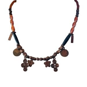 Marc Labat Signed NECKLACE Collar Statement Modernist Brutalist Copper Art Glass